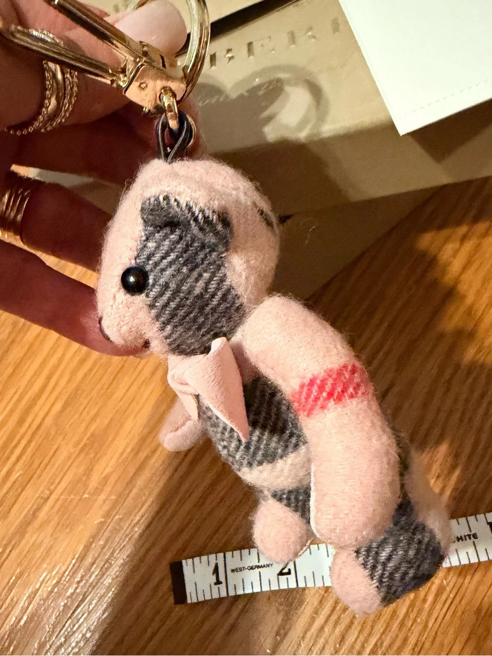 Authentic Burberry Pink & Gray Traditional Plaid Teddy Bear Bag Charm & Keyring